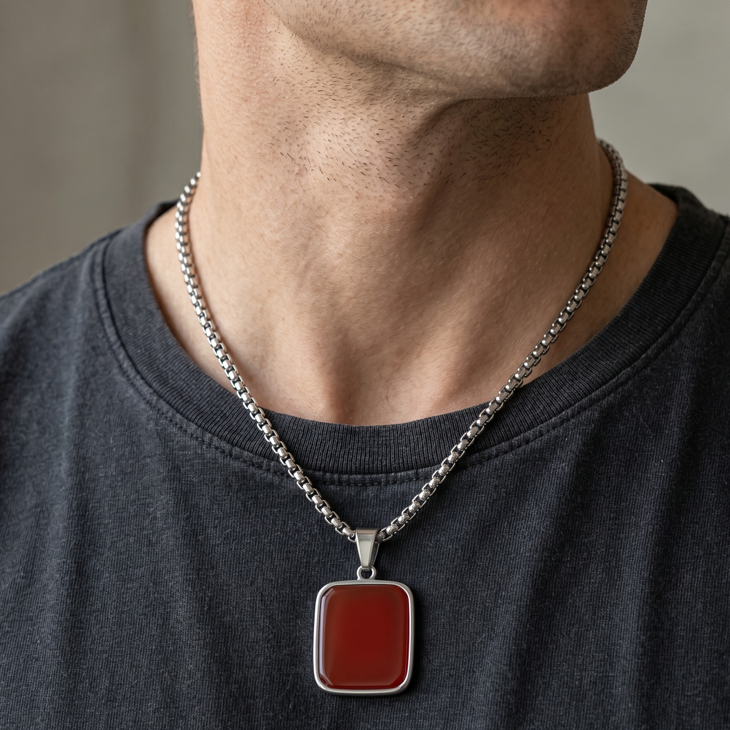 Red Stone Geometric Necklace