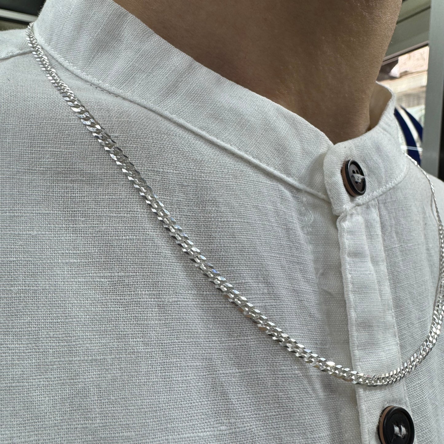 Curb Cuban Chain Silver925 Necklace 0.4cm