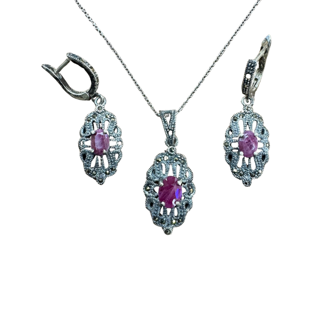 Ruby Antique Silver925 Set
