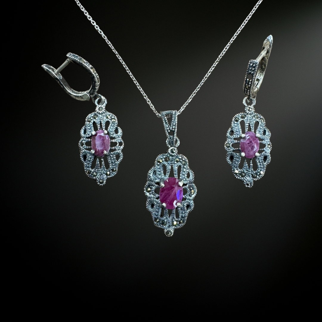 Ruby Antique Silver925 Set
