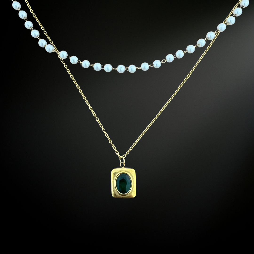 Green Sapphire Pearl Necklace