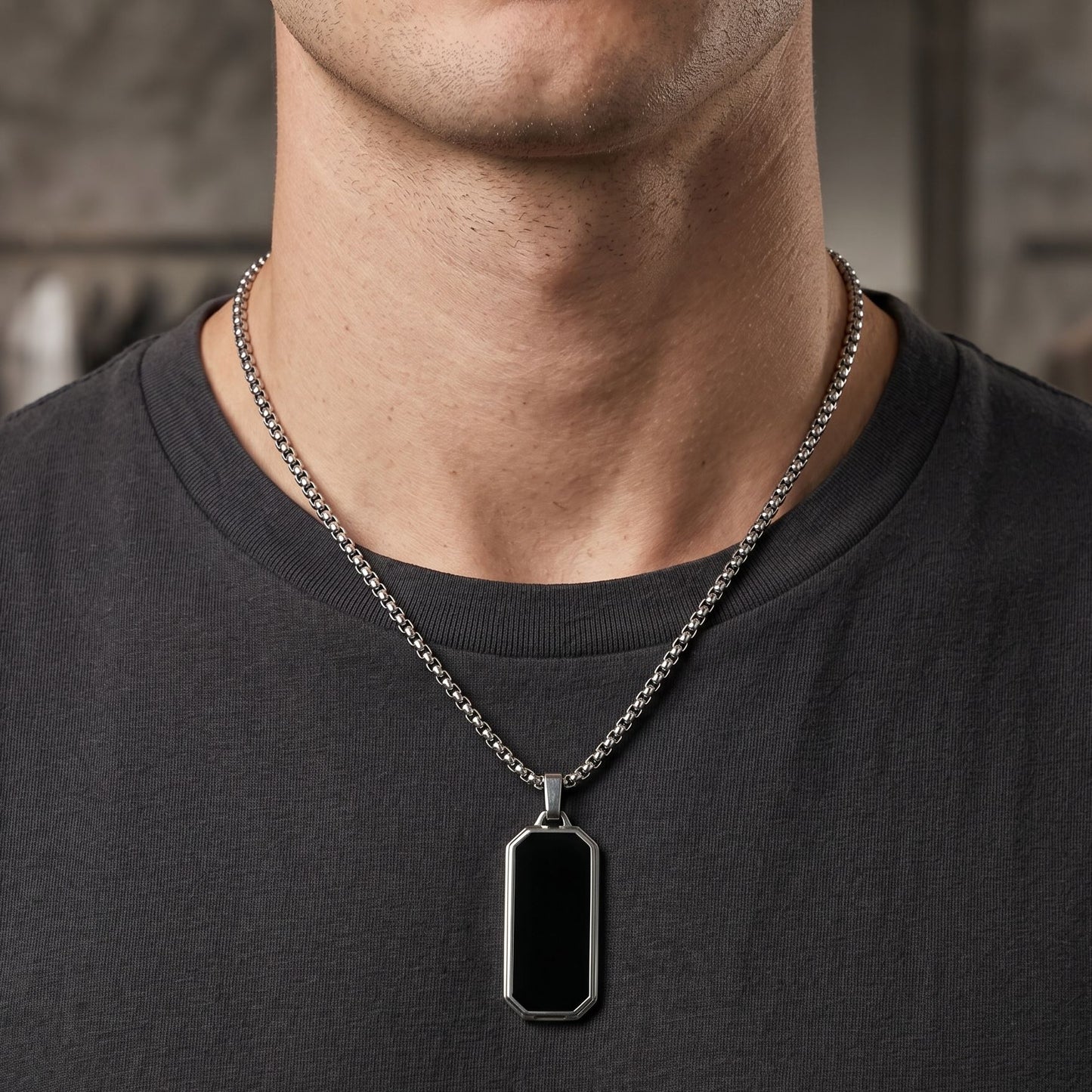 Black Stone Geometric Necklace