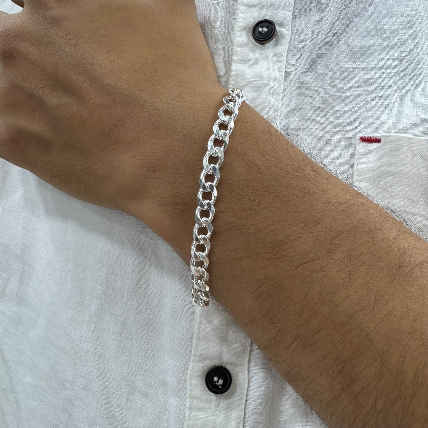 Curb Chain Silver925 Bracelet 0.8cm