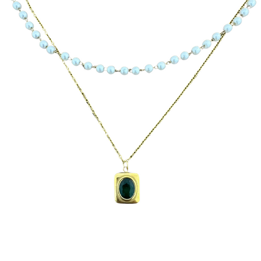 Green Sapphire Pearl Necklace