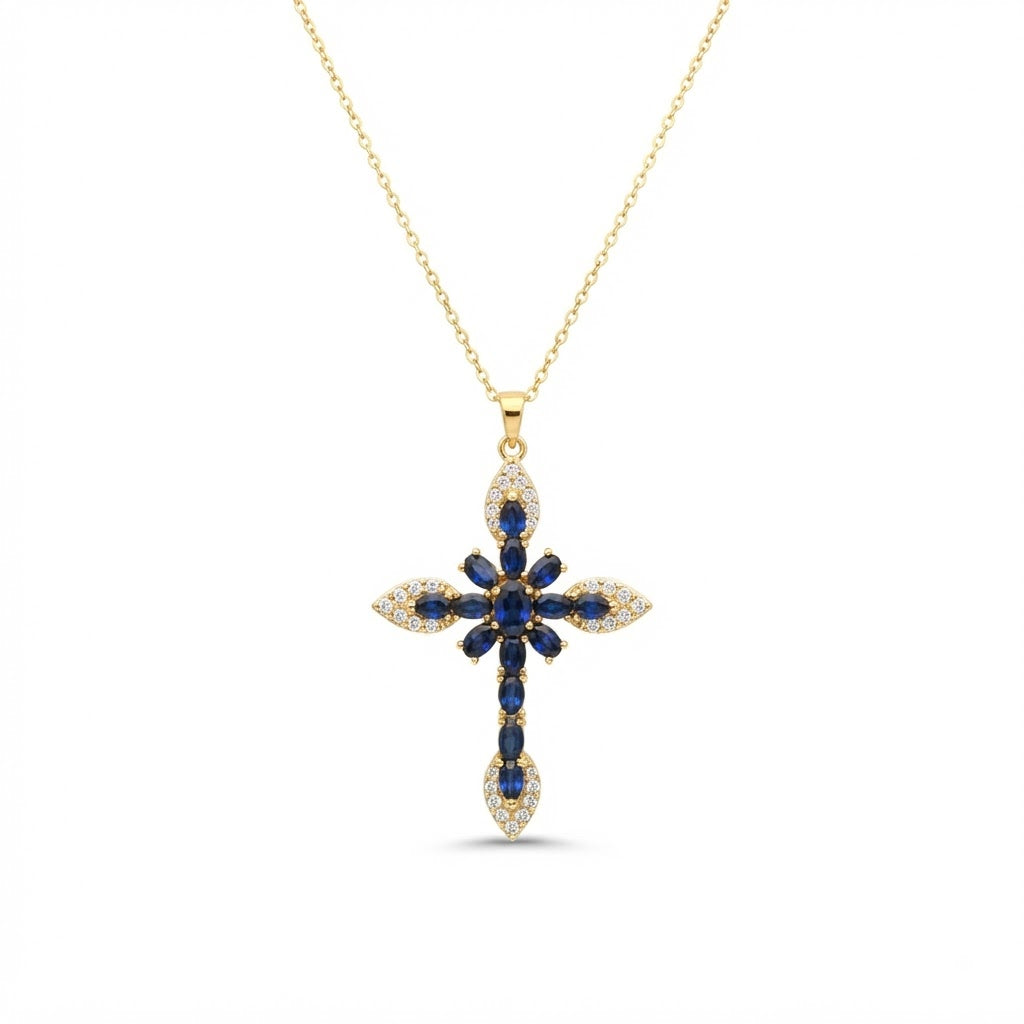 Sapphire CZ Cross Necklace